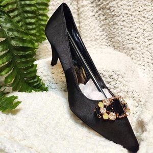 Annie Women's Shoes Daina Black Satin, Size 7.5 M, MSRP $125